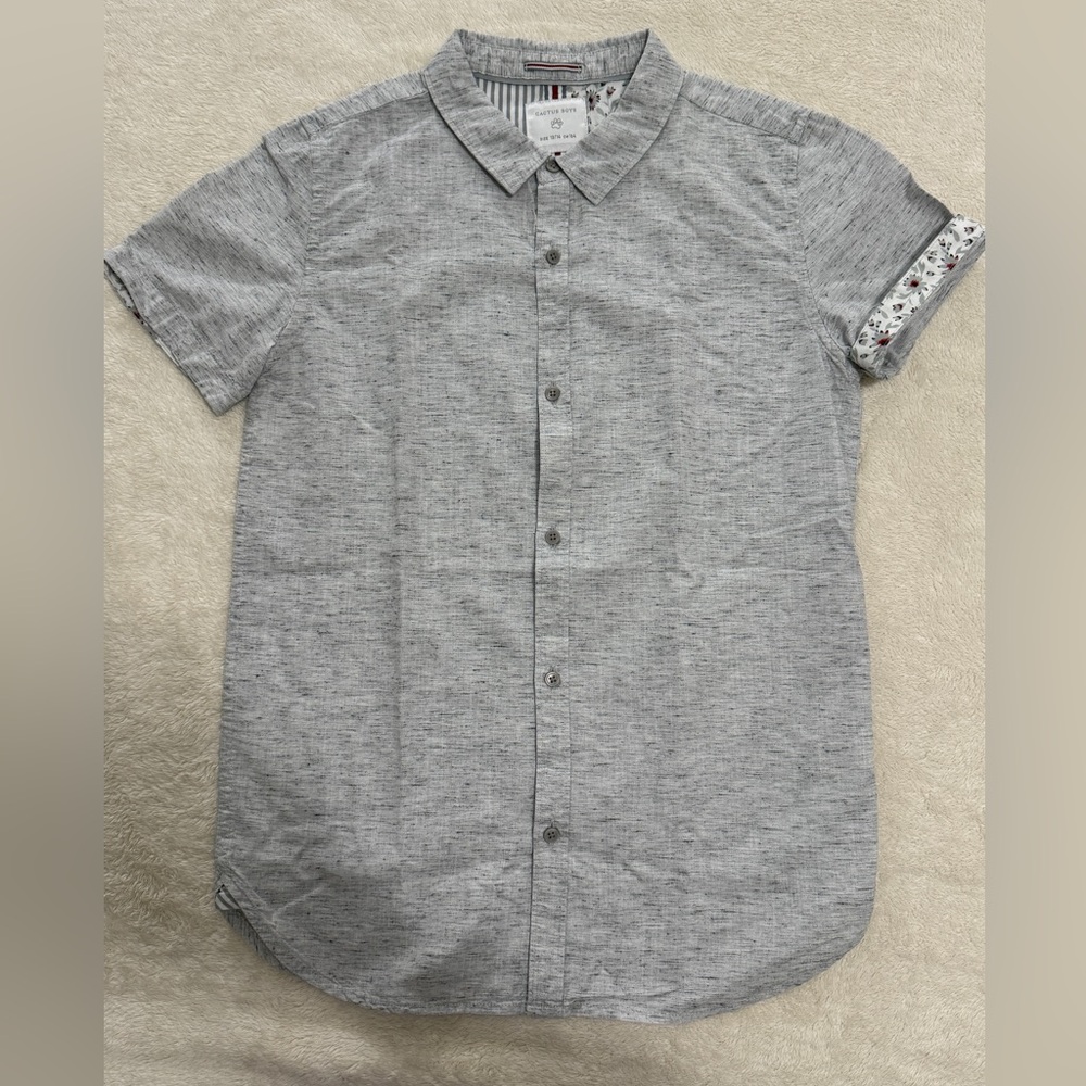 Boys Gray Heathered Short Sleeve Button up Shirt